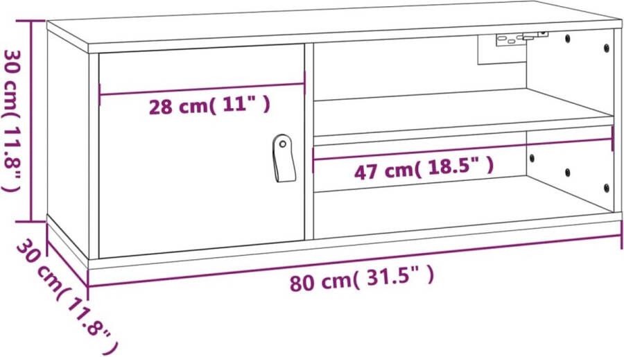 VIDAXL Wandkast 80x30x30 cm massief grenenhout - Foto 2