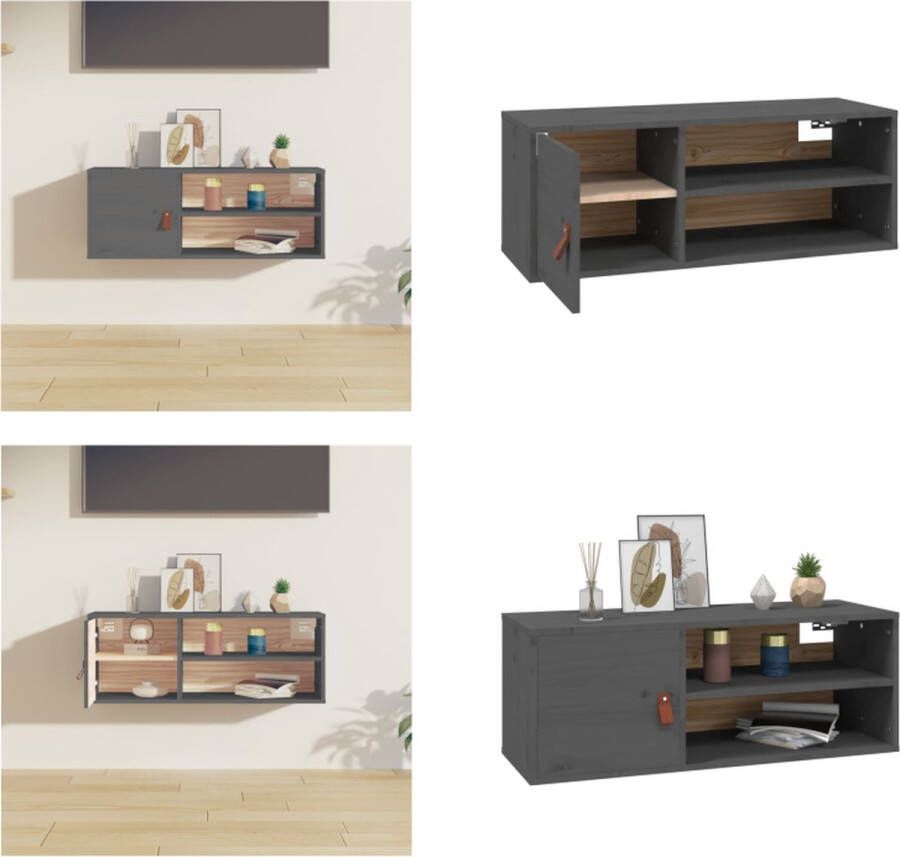 VidaXL Wandkast 80x30x30 cm massief grenenhout grijs Wandkast Wandkasten Hangkast Hangende Kast
