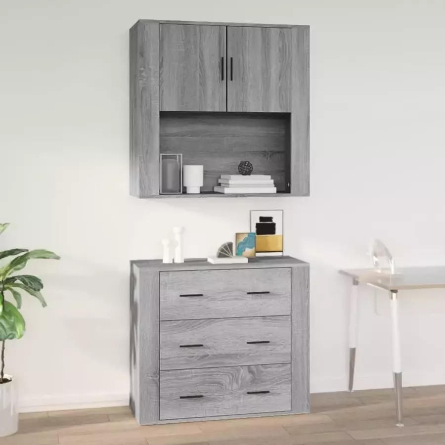 VidaXL -Wandkast-80x33x80-cm-bewerkt-hout-grijs-sonoma-eikenkleurig - Foto 2