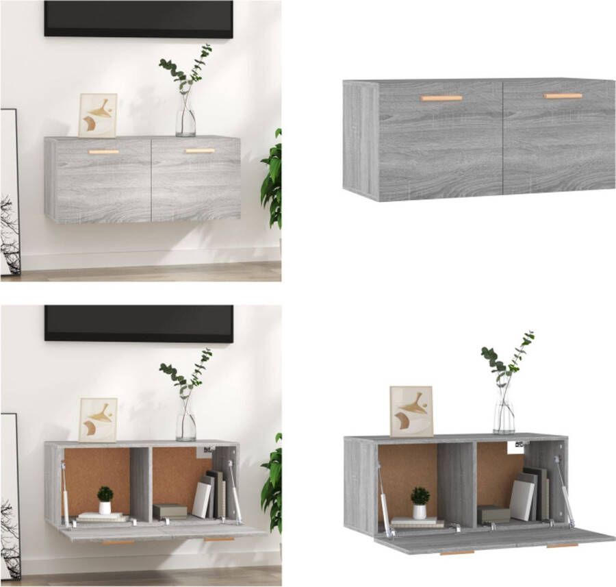 VidaXL Wandkast 80x35x36-5 cm bewerkt hout grijs sonoma eikenkleurig Wandkast Wandkasten Hangkast Hangende Kast