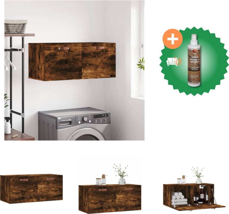 VidaXL Wandkast Smoked Oak Decoratieve meubels 80 x 36.5 x 35 cm Duurzaam hout Kast Inclusief Houtreiniger en verfrisser - Foto 1