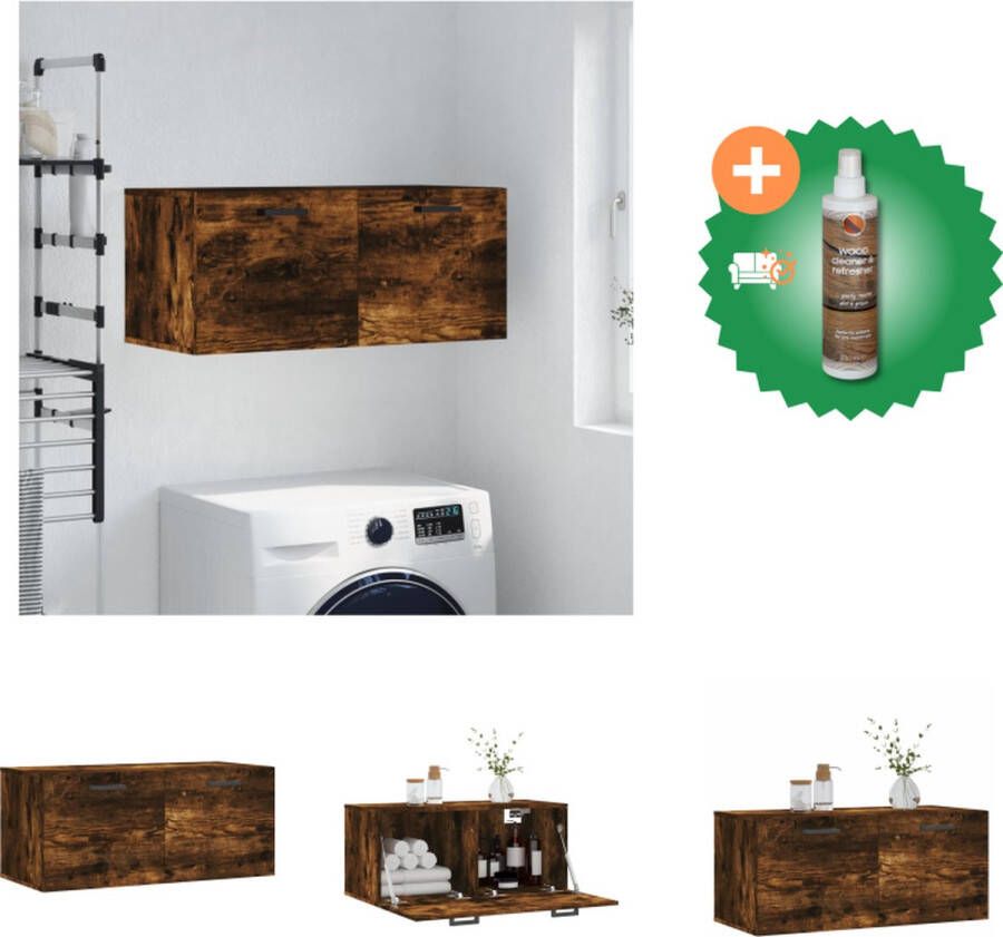 VidaXL Wandkast Smoked Oak Decoratieve meubels 80 x 36.5 x 35 cm Duurzaam hout Kast Inclusief Houtreiniger en verfrisser