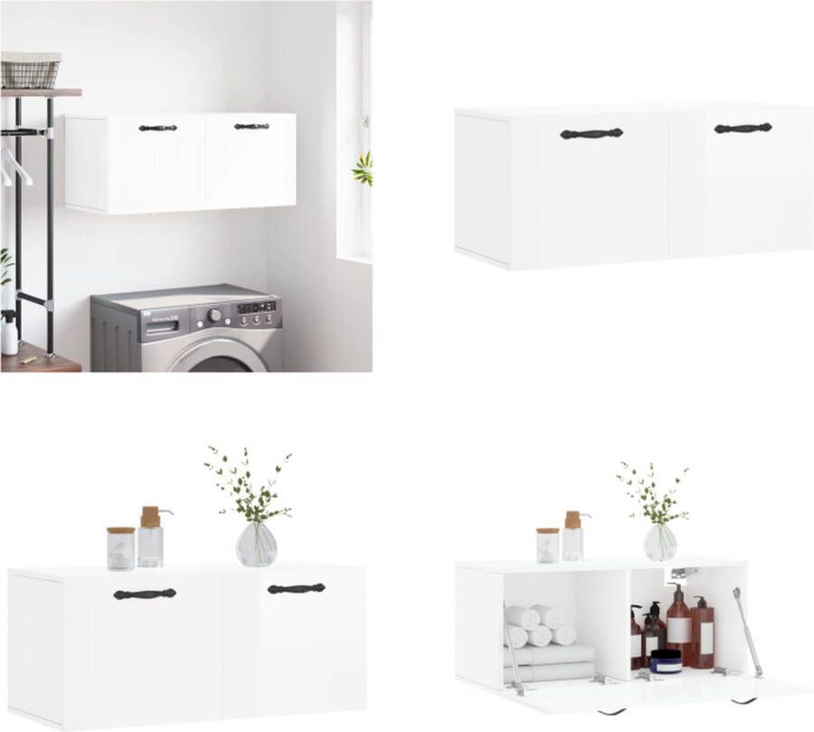 VidaXL Wandkast 80x36-5x35 cm bewerkt hout hoogglans wit Wandkast Wandkasten Kast Bijzetkast - Foto 2