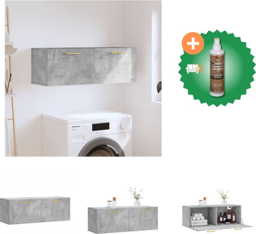 VidaXL Wandkast Betongrijs 100x36.5x35 cm Zwevend Display Montage Vereist Kast Inclusief Houtreiniger en verfrisser