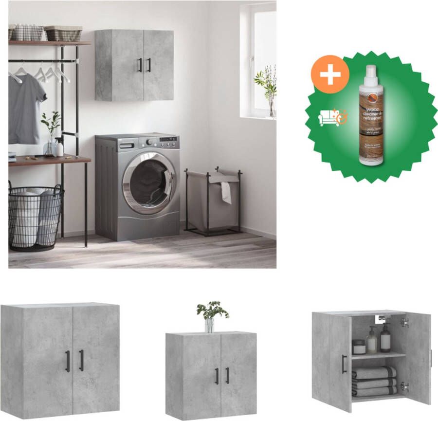 VidaXL Wandkast Betongrijs 60 x 31 x 60 cm Duurzaam bewerkt hout Opbergruimte Wandgemonteerd Displayfunctie Kast Inclusief Houtreiniger en verfrisser