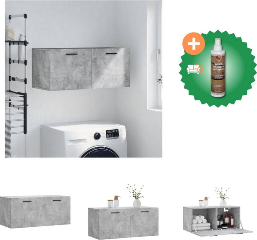 VidaXL Zwevende Wandkast Betongrijs 80x36.5x35cm Duurzaam Hout Opbergruimte voor Interieur Kast Inclusief Houtreiniger en verfrisser
