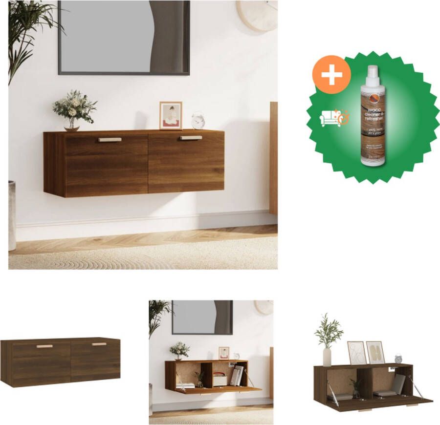 VidaXL Wandkast Bruineiken Zwevende Kast 100x36.5x35cm Duurzaam hout Opbergruimte Wandgemonteerd Displayfunctie Kast Inclusief Houtreiniger en verfrisser