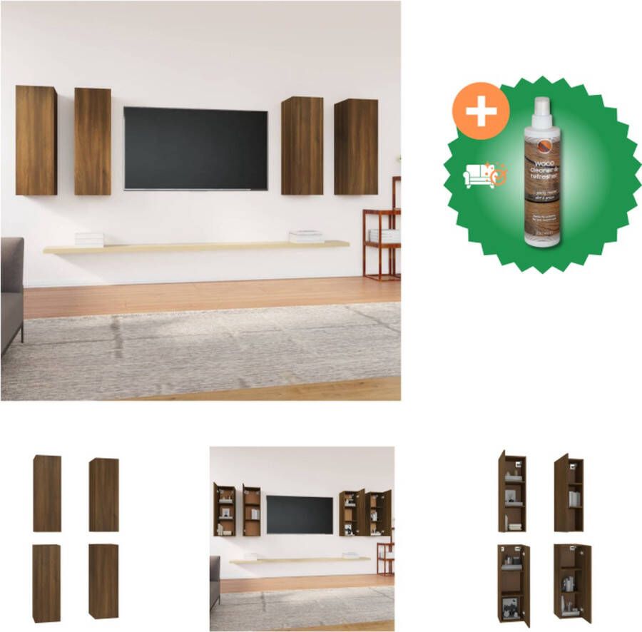 VidaXL Tv-meubelen 4 st 30-5x30x90 cm bewerkt hout bruineikenkleurig Kast Inclusief Houtreiniger en verfrisser