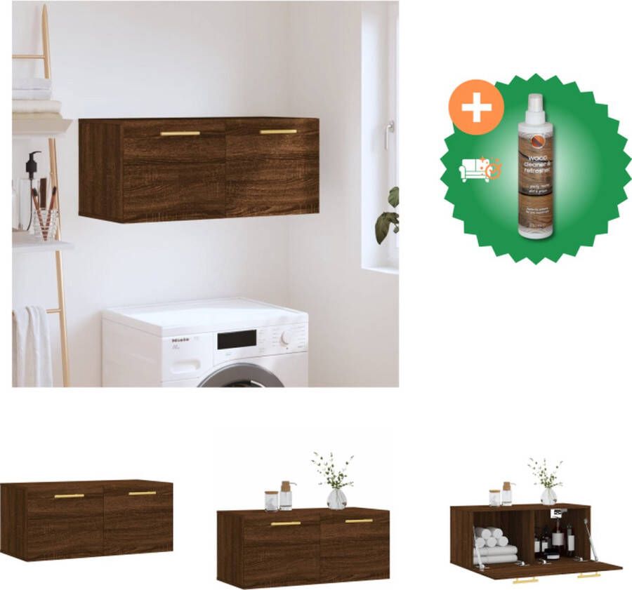 VidaXL Zwevende Wandkast Bruineiken 80 x 36.5 x 35 cm Duurzaam hout Opbergruimte Wandgemonteerd Displayfunctie Montage vereist Kast Inclusief Houtreiniger en verfrisser