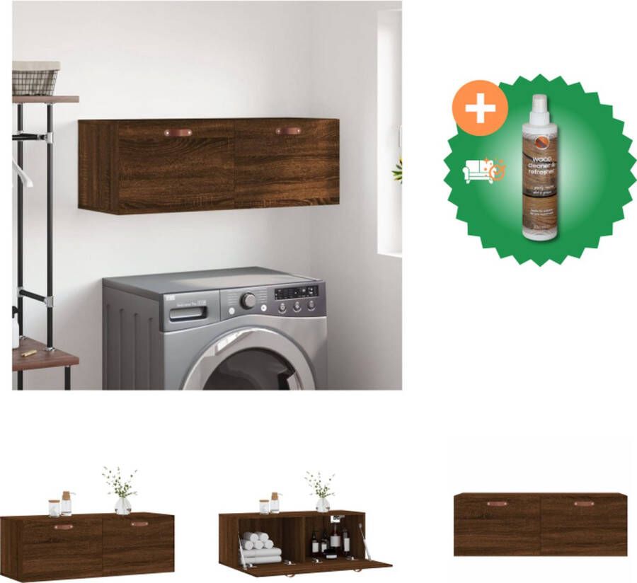 VidaXL Wandkast Bruineiken Zwevende Kast 100x36.5x35cm Duurzaam hout Opbergruimte Wandgemonteerd Displayfunctie Kast Inclusief Houtreiniger en verfrisser - Foto 2
