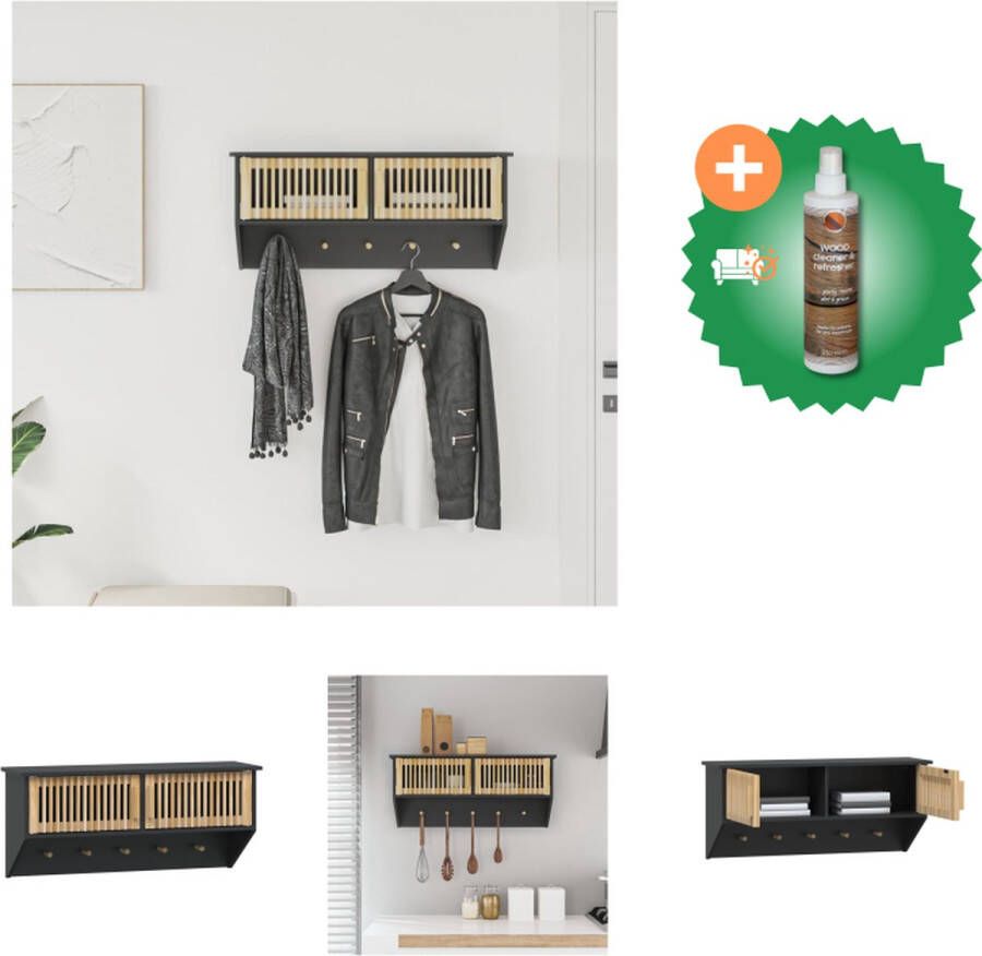VidaXL Wandkast met haken 80x24x35-5 cm bewerkt hout zwart Kast Inclusief Houtreiniger en verfrisser