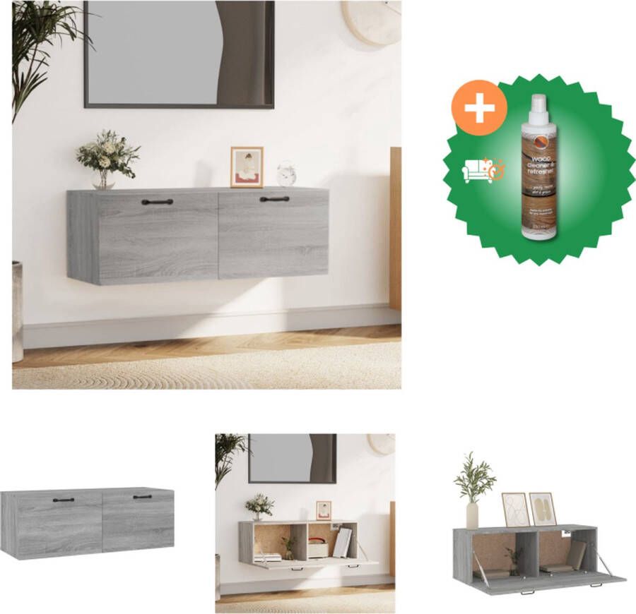 VidaXL Wandkast Grijs Sonoma Eiken 100x36.5x35 cm 2 Lades Kast Inclusief Houtreiniger en verfrisser