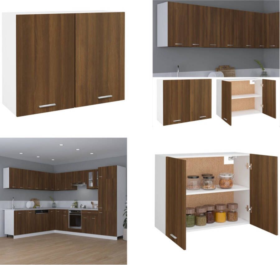 VidaXL Wandkast hangend 80x31x60 cm bewerkt hout bruineikenkleurig Hangkast Hangkasten Hangende Kast Keukenkast