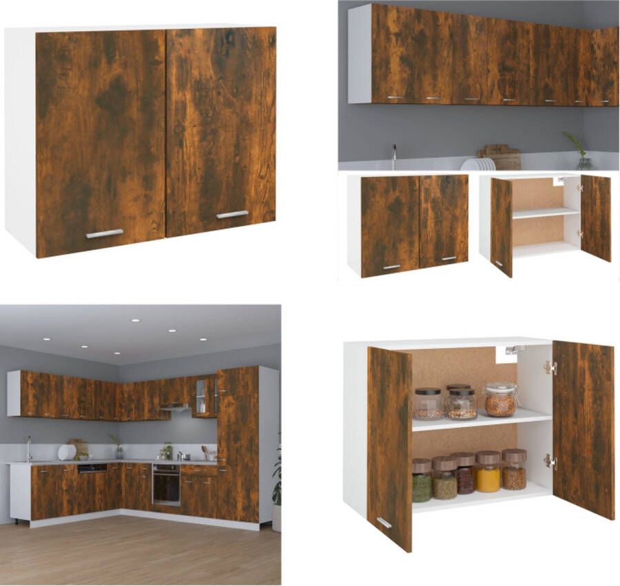 VidaXL Wandkast hangend 80x31x60 cm bewerkt hout gerookt eikenkleurig Hangkast Hangkasten Hangende Kast Keukenkast
