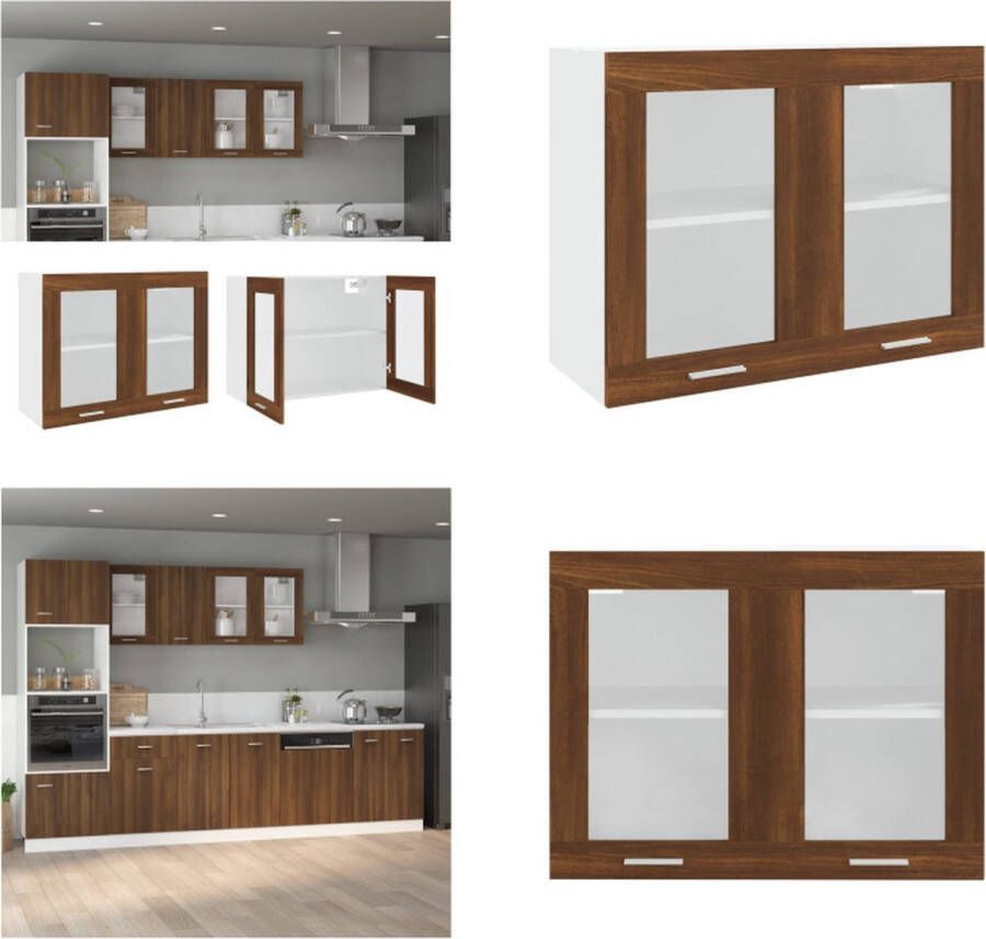 VidaXL Wandkast hangend 80x31x60 cm glas en bewerkt hout bruineiken Hangkast Hangkasten Hangende Kast Keukenkast - Foto 2