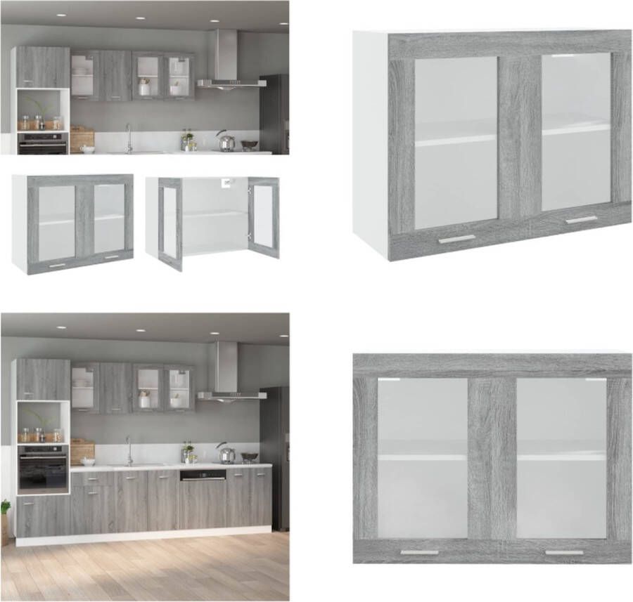 VidaXL Wandkast hangend 80x31x60 cm glas en bewerkt hout grijs sonoma Hangkast Hangkasten Hangende Kast Keukenkast
