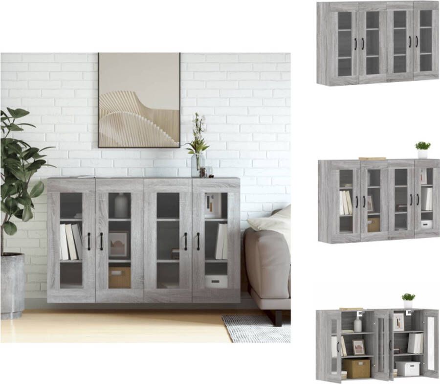 VidaXL Wandkast Wandkasten Hangkast Hangende Kast Hangkasten 2 st bewerkt hout grijs sonoma eikenkleurig - Foto 2