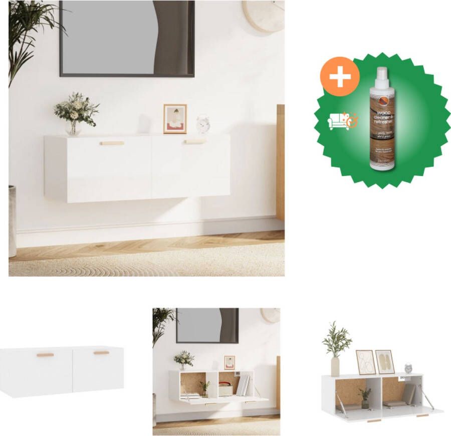 VidaXL Zwevende Wandkast Hoogglans Wit 100 x 36.5 x 35 cm Materiaal- Bewerkt Hout Kast Inclusief Houtreiniger en verfrisser - Foto 3
