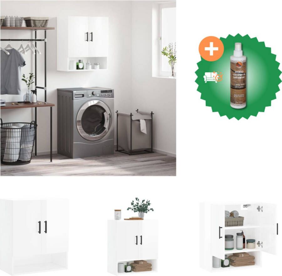VidaXL Wandkast Hoogglans Wit 60 x 31 x 70 cm Bewerkt Hout Kast Inclusief Houtreiniger en verfrisser