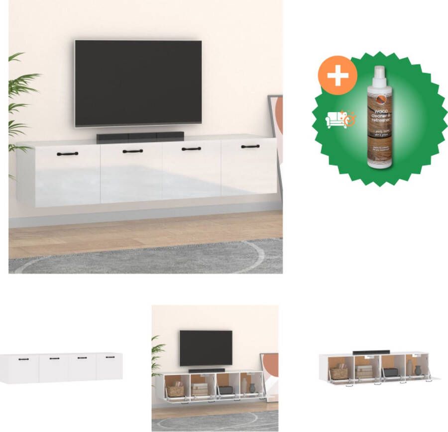 VidaXL Zwevende Wandkast Hoogglans Wit 60 x 36.5 x 35 cm Duurzaam Hout Kast Inclusief Houtreiniger en verfrisser - Foto 5