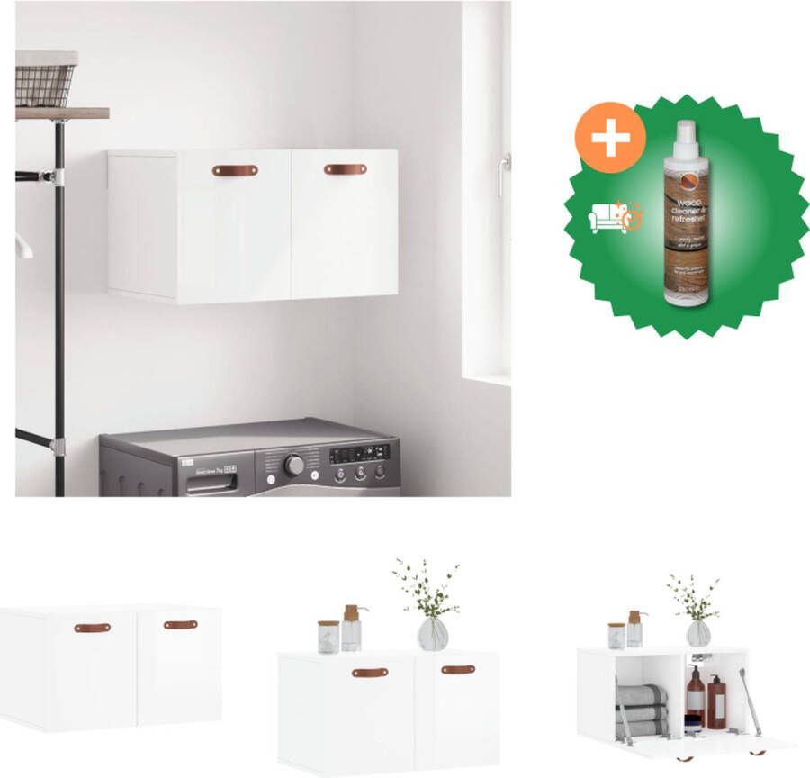 VidaXL Zwevende Wandkast Hoogglans Wit 60 x 36.5 x 35 cm Duurzaam Hout Kast Inclusief Houtreiniger en verfrisser - Foto 3