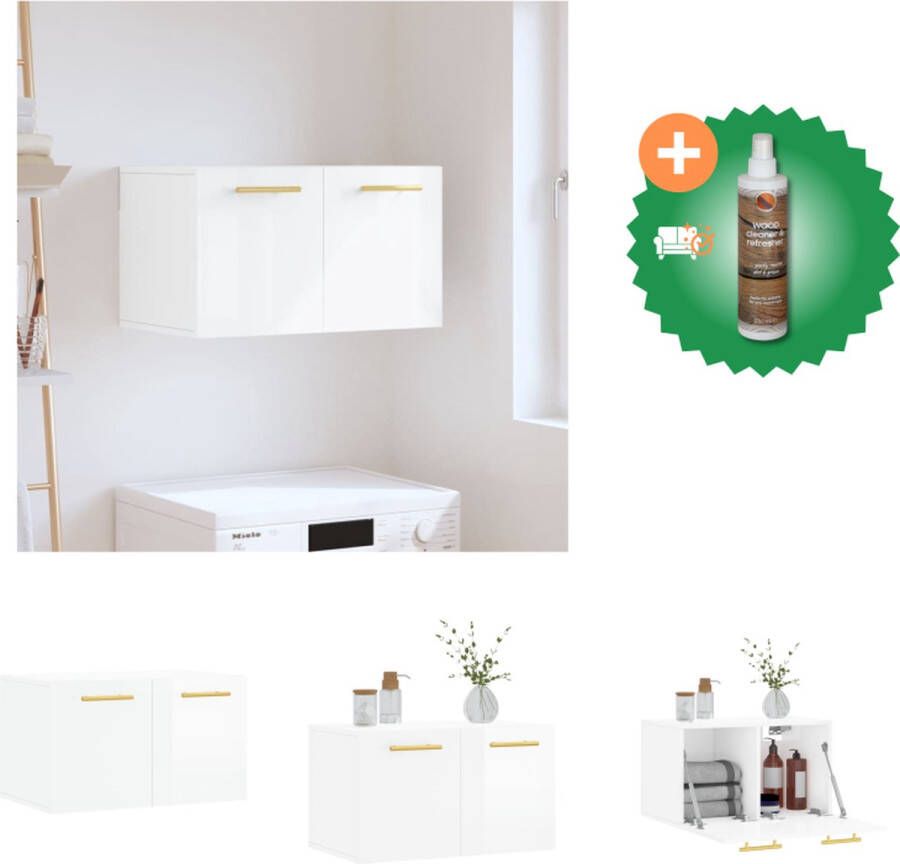 VidaXL Zwevende Wandkast Hoogglans Wit 60 x 36.5 x 35 cm Duurzaam Hout Kast Inclusief Houtreiniger en verfrisser - Foto 4