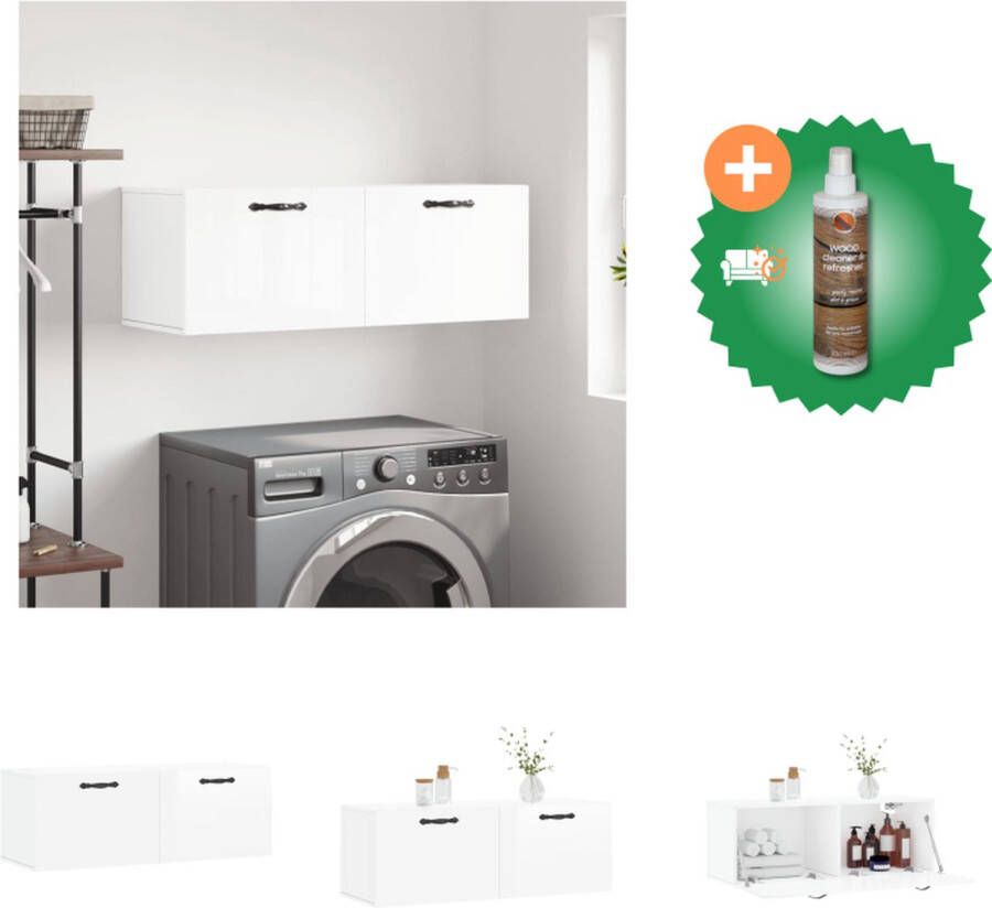 VidaXL Zwevende Wandkast Hoogglans Wit 100 x 36.5 x 35 cm Materiaal- Bewerkt Hout Kast Inclusief Houtreiniger en verfrisser