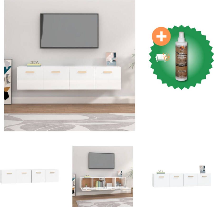 VidaXL Wandkasten 2 st 80x35x36-5 cm bewerkt hout hoogglans wit Kast Inclusief Houtreiniger en verfrisser