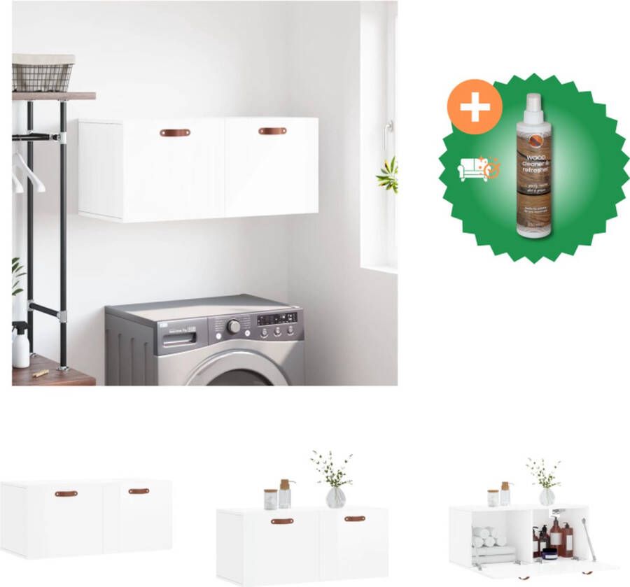 VidaXL Zwevende wandkast Hoogglans wit 80 x 36.5 x 35 cm Bewerkt hout Kast Inclusief Houtreiniger en verfrisser - Foto 2