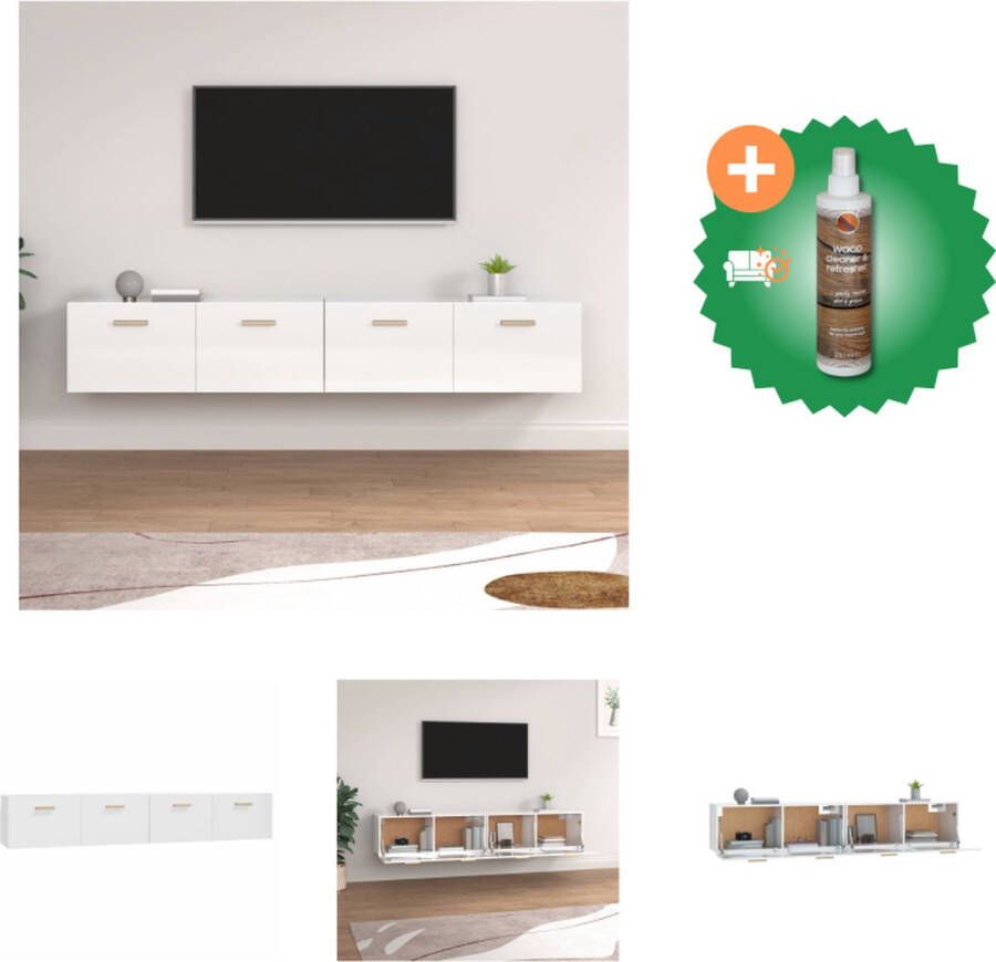 VidaXL Hangkast Wandgemonteerd Hoogglans wit 100 x 36.5 x 35 cm Bewerkt hout Kast Inclusief Houtreiniger en verfrisser - Foto 2