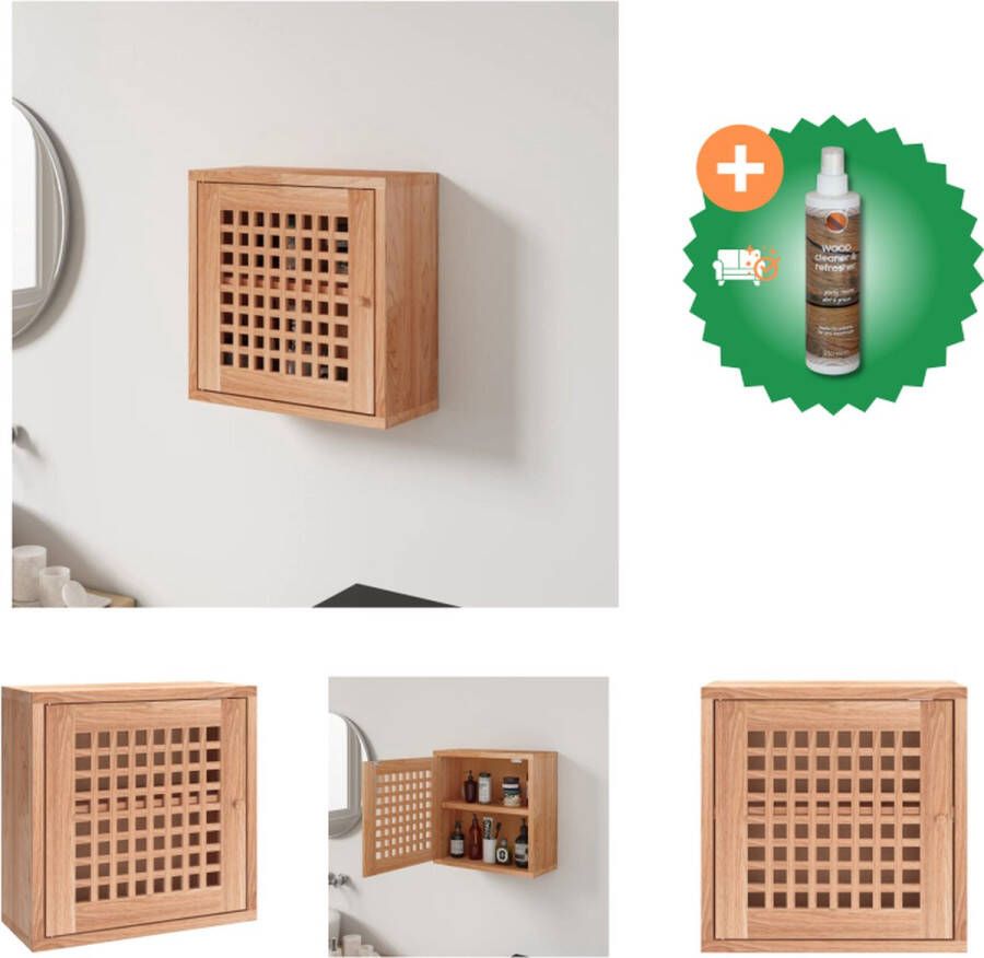 VidaXL Wandkast Hout 42x18x42 cm Massief walnotenhout Kast Inclusief Houtreiniger en verfrisser