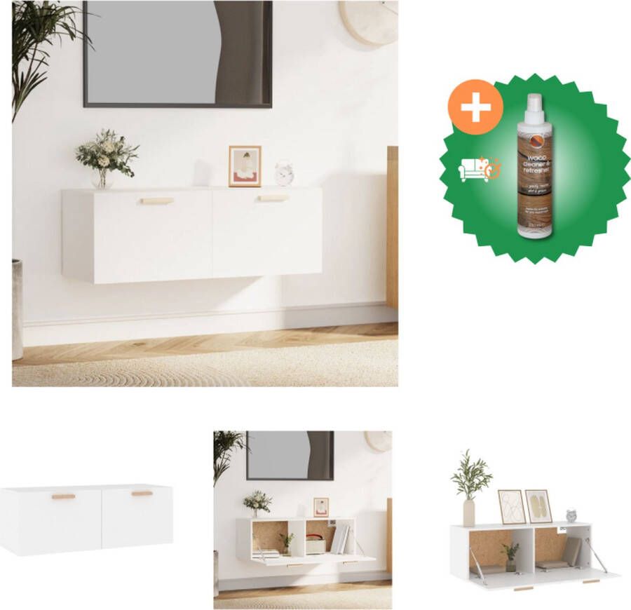 VidaXL Zwevende Wandkast Wit 100 x 36.5 x 35 cm (B x D x H) Duurzaam bewerkt hout Kast Inclusief Houtreiniger en verfrisser - Foto 2