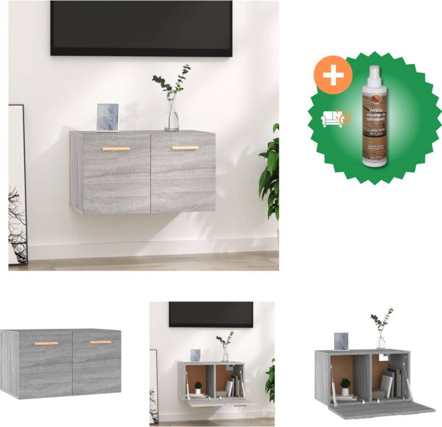 VidaXL Wandkast Decoratieve en praktische toevoeging Zwevende opbergkast Afmeting- 60 x 36.5 x 35 cm Ken- Displayfunctie Kleur- Grijs Sonoma Eiken Materiaal- Bewerkt hout Kast Inclusief Houtreiniger en verfrisser - Foto 2