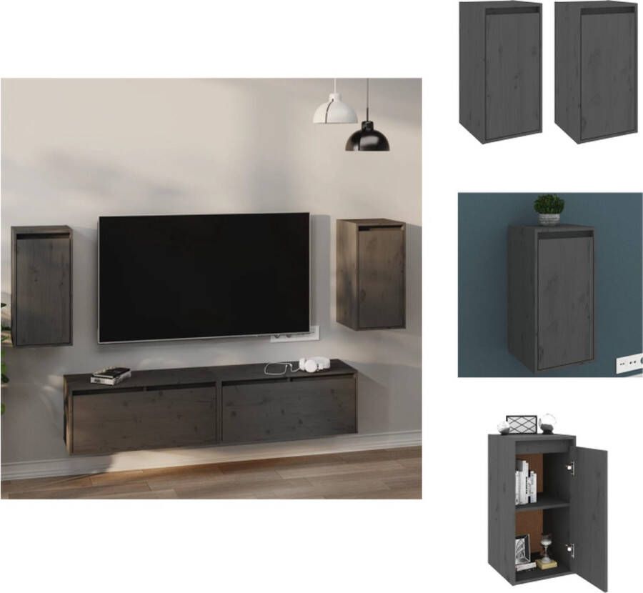VidaXL Wandkast Wandkasten Hangkast Wandgemonteerde Kast Wandkasten 2 st 30x30x60 cm massief grenenhout grijs