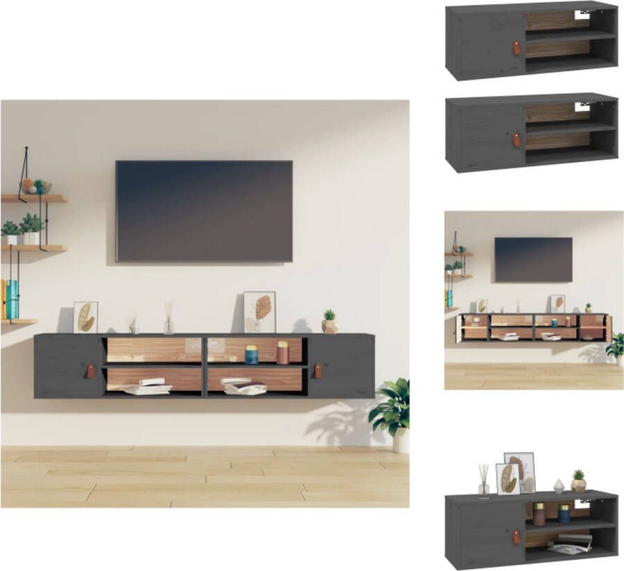 VidaXL Wandkast Wandkasten Hangkast Hangende Kast Wandkasten 2 st 80x30x30 cm massief grenenhout grijs - Foto 2