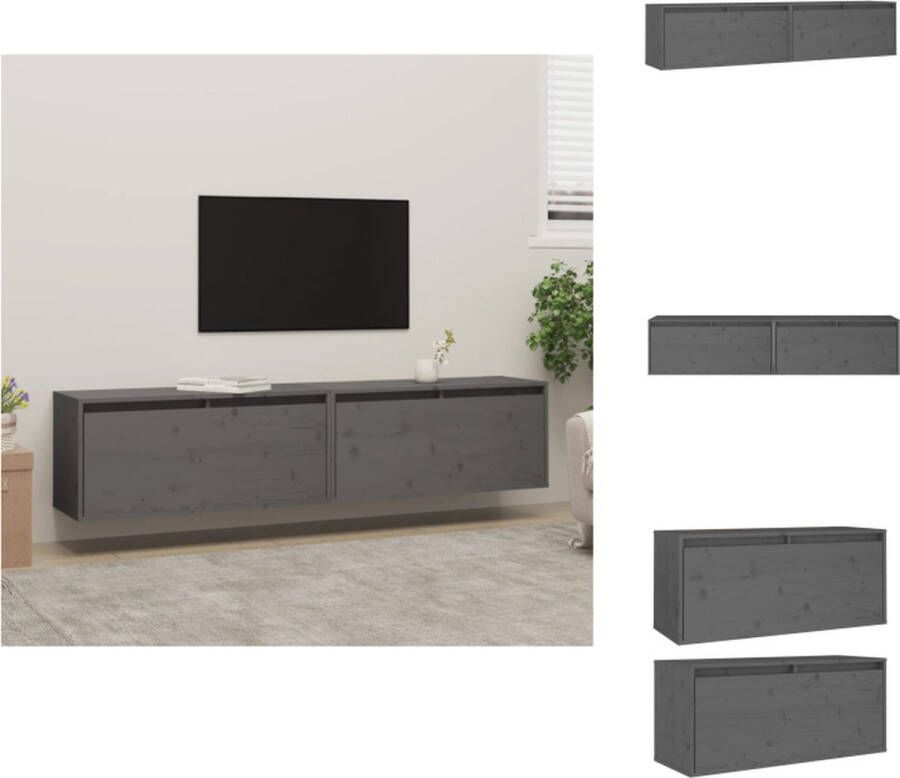 VidaXL Wandkast Massief Grenenhout 80 x 30 x 35 cm Grijs Wandsteun