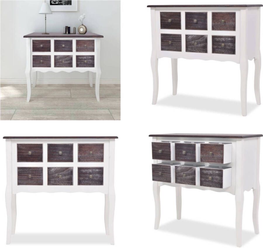 VidaXL Wandkast met 6 lades hout bruin en wit Dressoir Dressoirs Zijkast Zijkasten