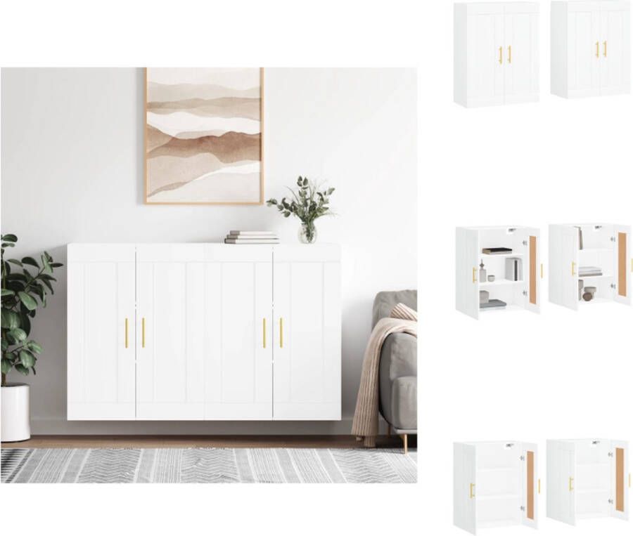 VidaXL Wandkast Wandkasten Hangkast Hangende Kast Hangkasten 2 st bewerkt hout wit - Foto 2