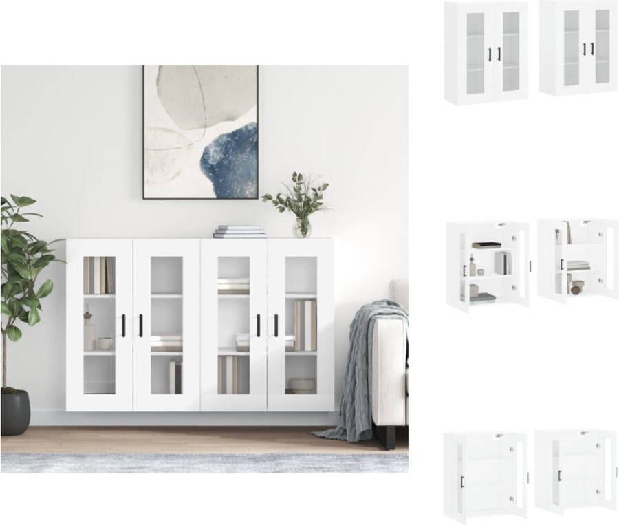 VidaXL Wandkast Praktische en Decoratieve Hangkast Afmetingen- 69.5 x 34 x 90 cm Ken- Glasdeur Kleur- Wit Materiaal- Hout en Glas Montage vereist Levering bevat- 2 x wandmeubel Keukenkast - Foto 4
