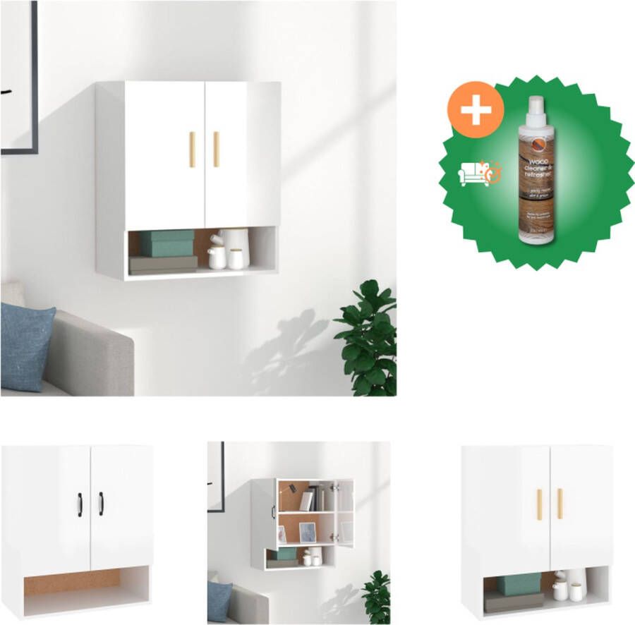 VidaXL Wandkast Scandinavische Stijl Hout 60 x 31 x 70 cm Hoogglans Wit Kast Inclusief Houtreiniger en verfrisser