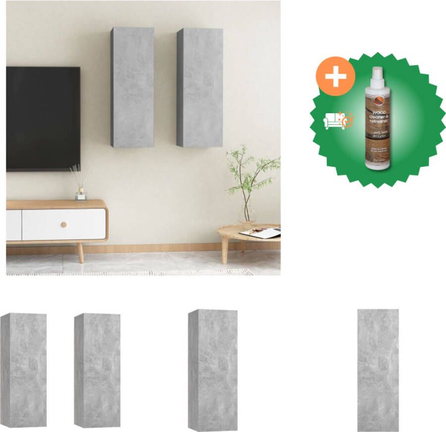 VidaXL Wandkast Set Betongrijs 30.5 x 30 x 90 cm 2 schappen spaanplaat Kast Inclusief Houtreiniger en verfrisser