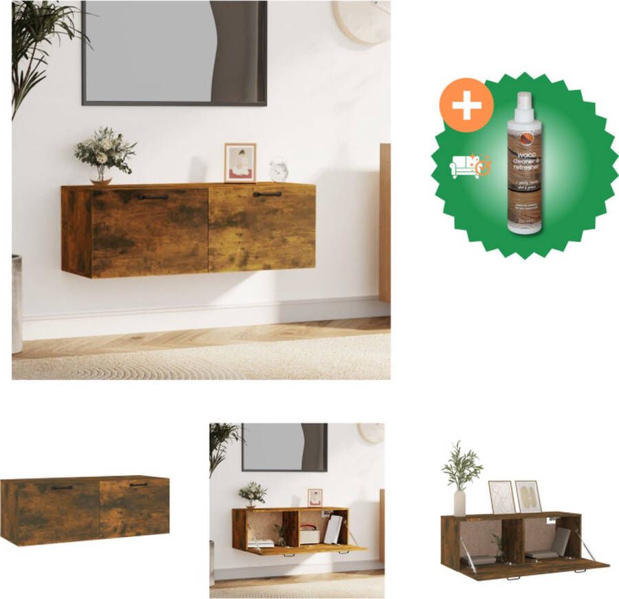 VidaXL Wandkast Smoked Oak 100 x 36.5 x 35 cm Hoge kwaliteit 2 lades Kast Inclusief Houtreiniger en verfrisser