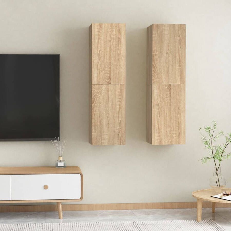 VidaXL Tv-kast Tv-kasten Televisiekast Televisiekasten Tv-meubels 2 st 30 5x30x110 cm bewerkt hout sonoma eikenkleurig - Foto 3