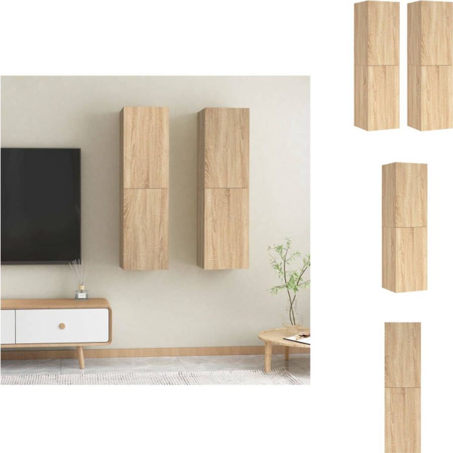 VidaXL Tv-kast Tv-kasten Televisiekast Televisiekasten Tv-meubels 2 st 30 5x30x110 cm bewerkt hout sonoma eikenkleurig