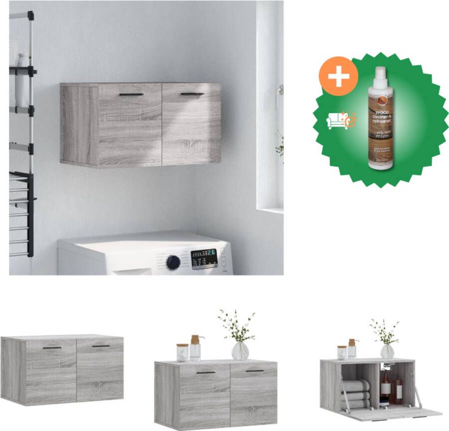 VidaXL Wandkast Decoratieve en praktische toevoeging Zwevende opbergkast Afmeting- 60 x 36.5 x 35 cm Ken- Displayfunctie Kleur- Grijs Sonoma Eiken Materiaal- Bewerkt hout Kast Inclusief Houtreiniger en verfrisser - Foto 4