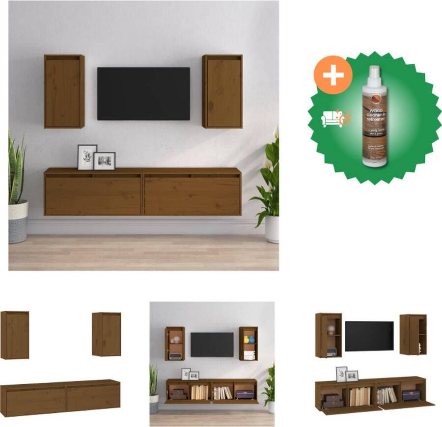 VidaXL Wandkast Televisiemeubel Massief grenenhout 80 x 30 x 35 cm 30 x 30 x 60 cm Honingbruin Kast Inclusief Houtreiniger en verfrisser