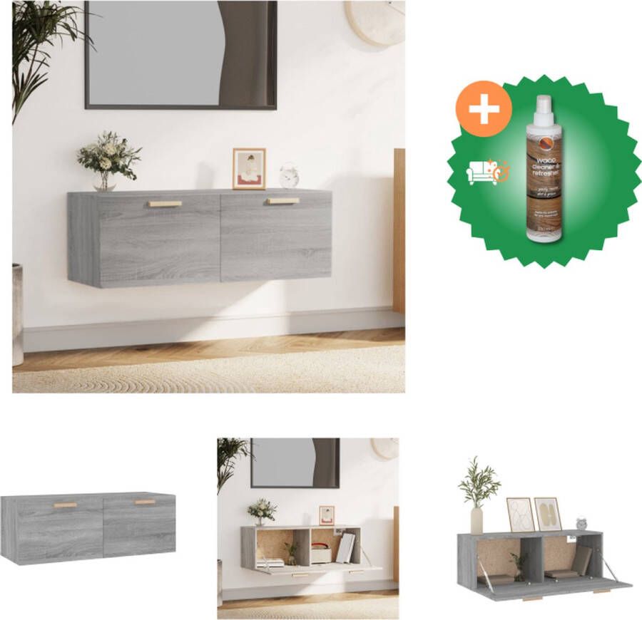 VidaXL Wandkast Afmetingen- 100 x 36.5 x 35 cm Kleur- Grijs Sonoma Eiken Materiaal- Bewerkt Hout Kast Inclusief Houtreiniger en verfrisser