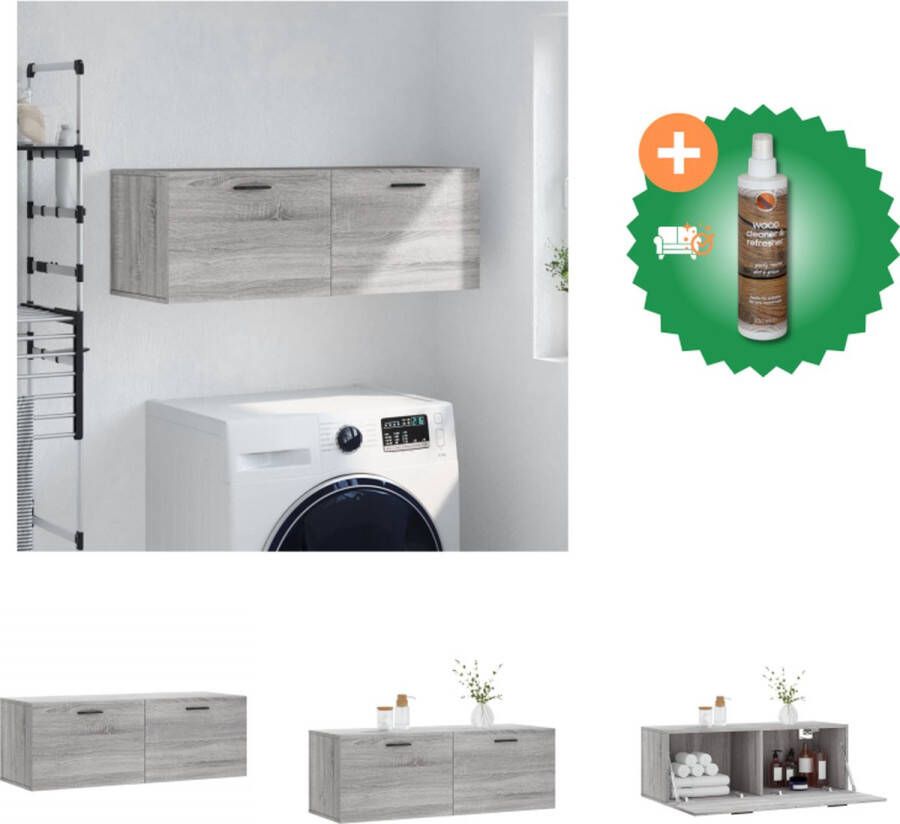 VidaXL Wandkast Afmetingen- 100 x 36.5 x 35 cm Kleur- Grijs Sonoma Eiken Materiaal- Bewerkt Hout Kast Inclusief Houtreiniger en verfrisser - Foto 2