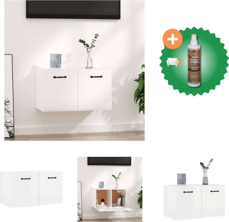 VidaXL Zwevende Wandkast Hoogglans Wit 60 x 36.5 x 35 cm Duurzaam Hout Kast Inclusief Houtreiniger en verfrisser - Foto 2