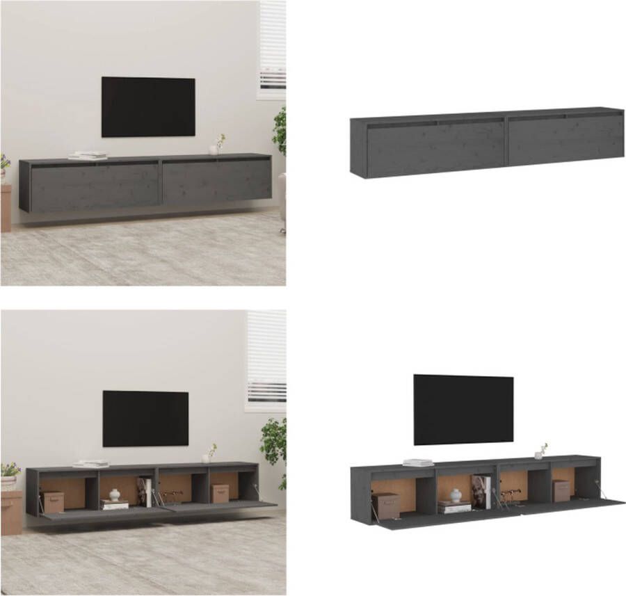 VidaXL Wandkasten 2 st 100x30x35 cm massief grenenhout grijs Wandkast Wandkasten Hangkast Wandgemonteerde Kast